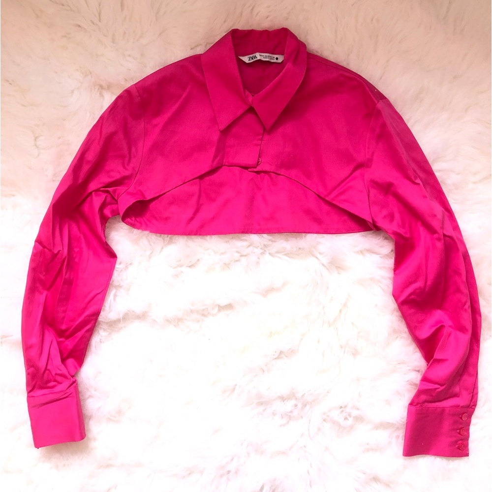 Zara cropped pink shirt